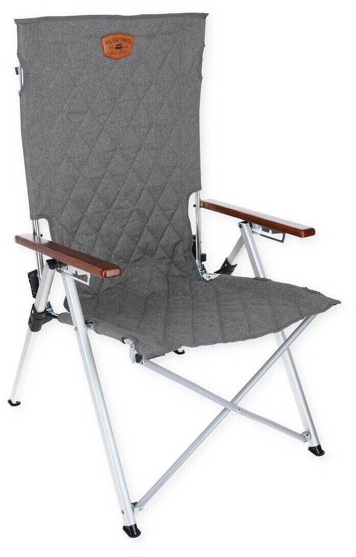 Sedia da campeggio pieghevole Joplin Deluxe, grigia con trapuntatura a rombi e braccioli in legno