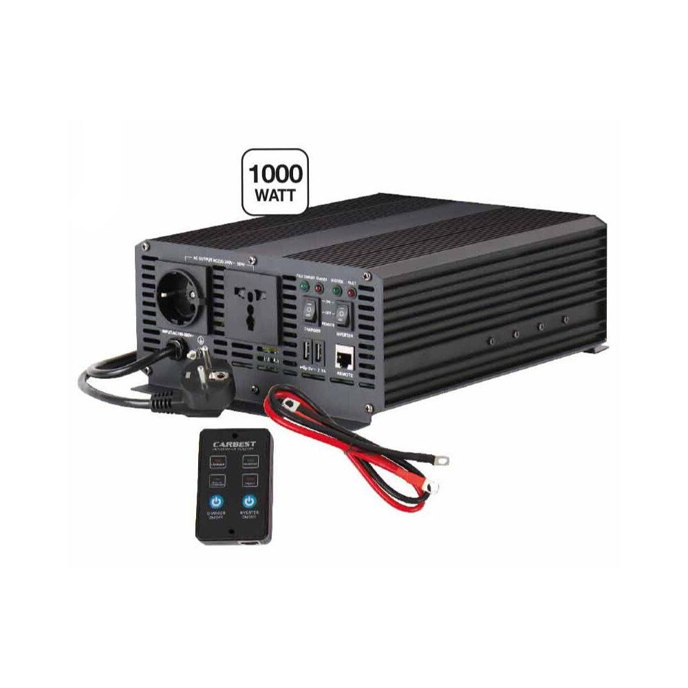 Inverter a onda sinusoidale per esterni con caricabatteria - 1000 W