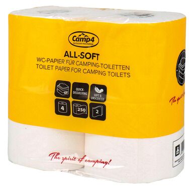66334 Toilettenpapier All-Soft – 2-lagig – 250 Blatt – 4 Rollen | WC-Papier für Campingtoiletten - immagine 1